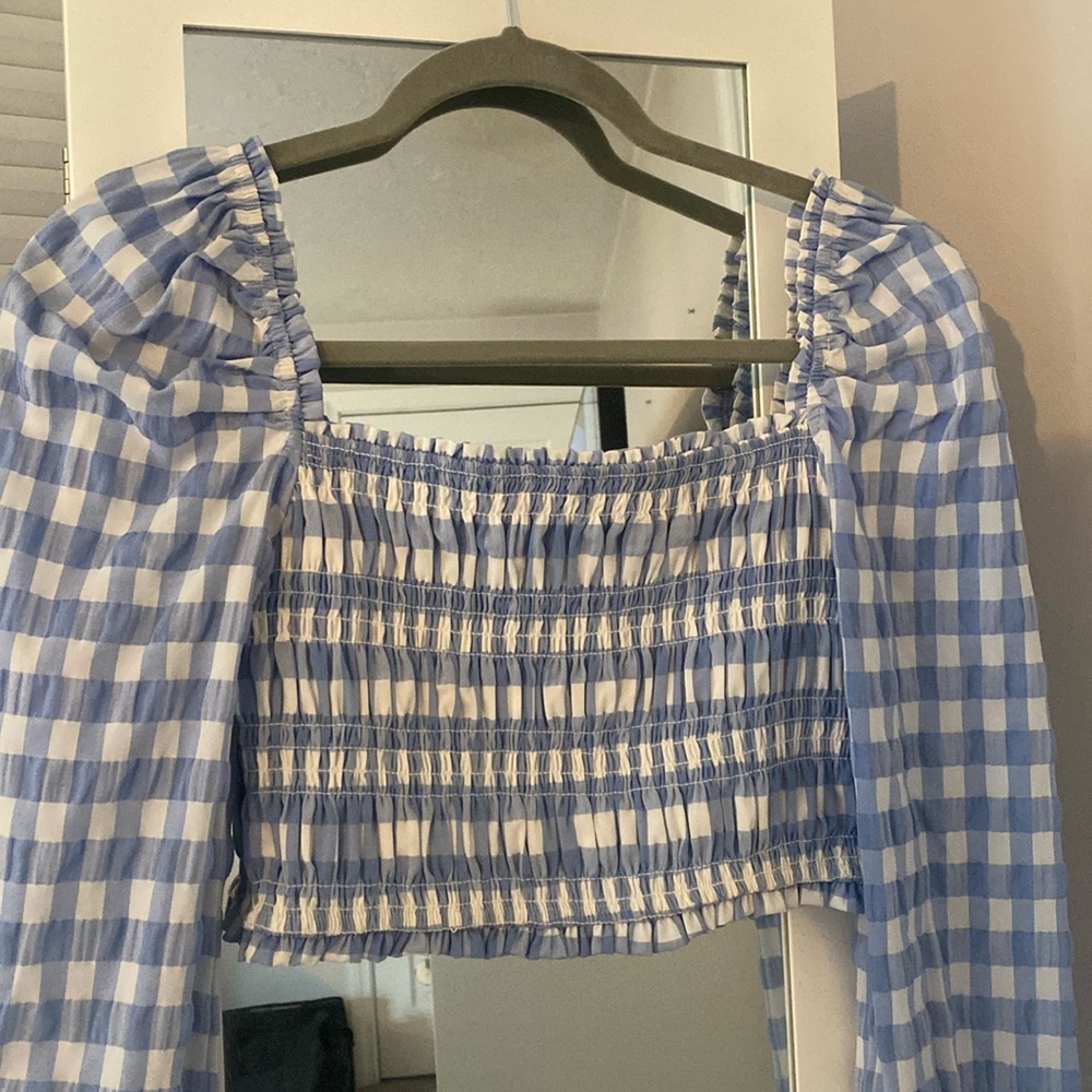 Blue & White Checkered Crop Top
